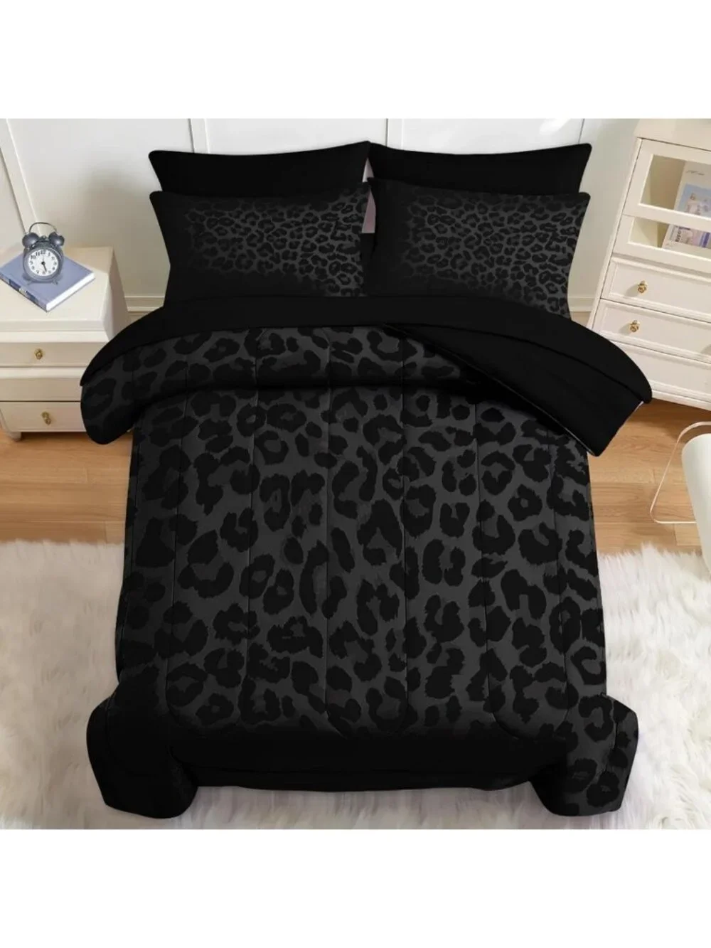 Leopard Print Queen Comforter Set with Sheets, 7-Piece Bedding Ensemble